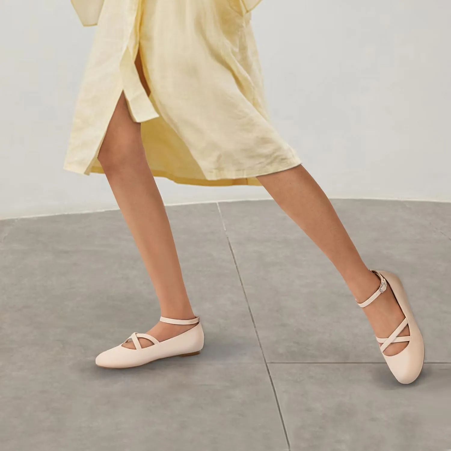 Mofri ShowHow Womens Mary Jane Flats Round Toe Mary Jane Shoes Ankle Strap Ballet Flats Shoes Wedding Casual Office Dress Shoes