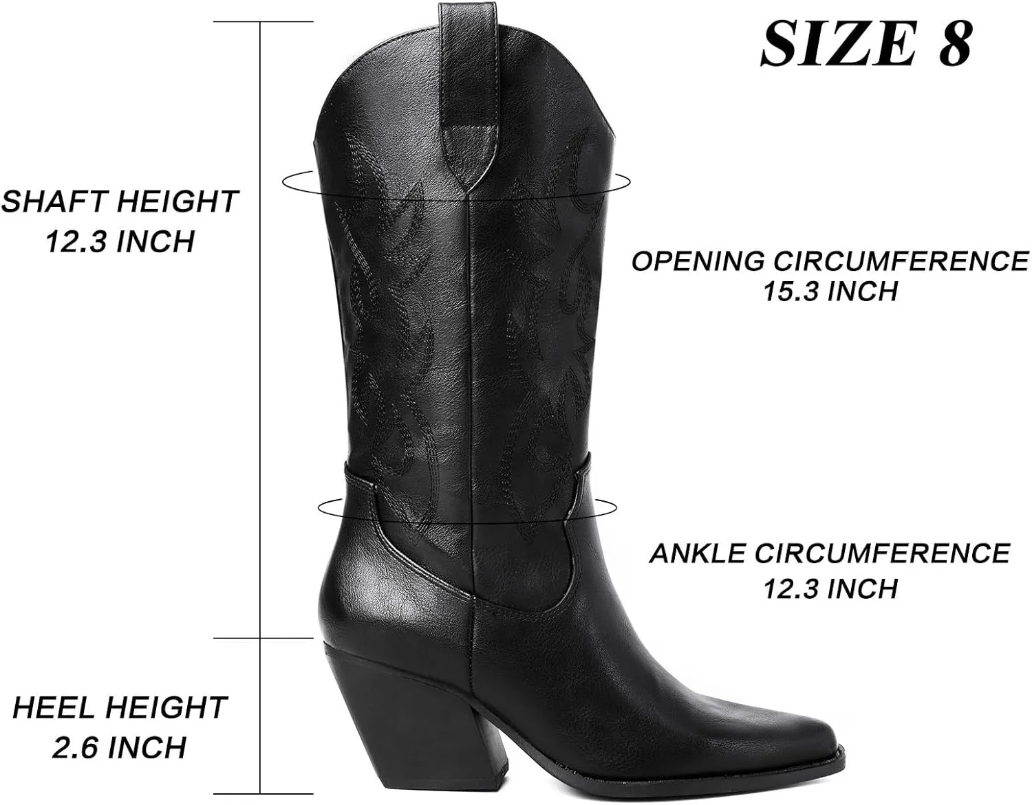 Mostrin Cowgirl Cowboy Boots Square Toe Mid-Calf Boot Chunky Block Heeled Pull On Western Boot
