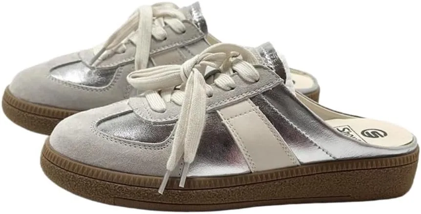 Mules Sneakers for Women Cute Retro Backless Tennis Shoes Comfort Wear Slides Lightweight Breathable Lace Up Walking Casual Clogs Sports for Girls Female Back to Schools Summer Outdoors Beach