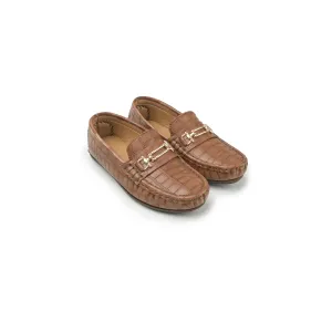 Natural Brown Textured Loafers
