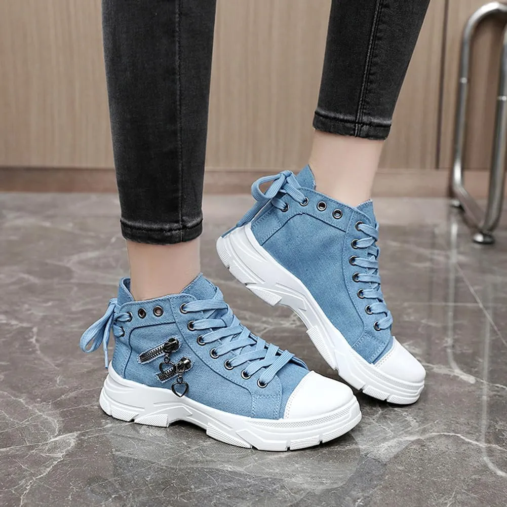 NCNDB Womens Canvas Sneakers High Top Lace up Casual Walking Shoes Air Cushion Sneakers