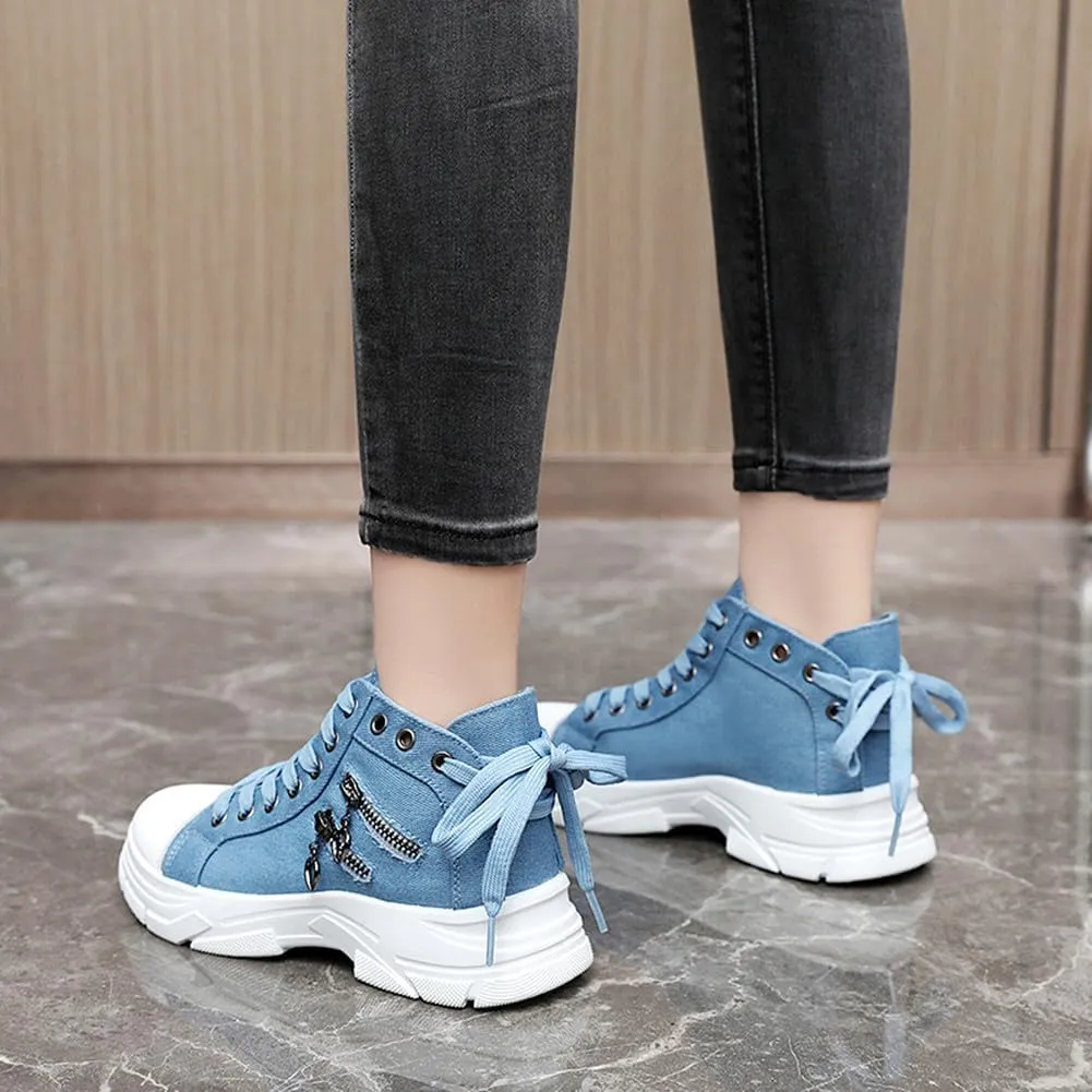 NCNDB Womens Canvas Sneakers High Top Lace up Casual Walking Shoes Air Cushion Sneakers