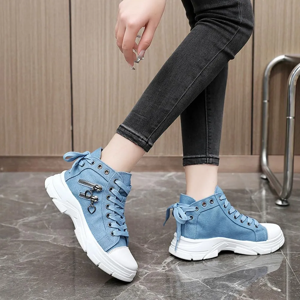 NCNDB Womens Canvas Sneakers High Top Lace up Casual Walking Shoes Air Cushion Sneakers