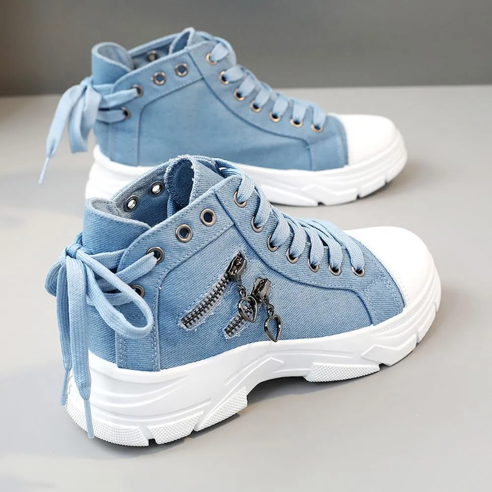 NCNDB Womens Canvas Sneakers High Top Lace up Casual Walking Shoes Air Cushion Sneakers