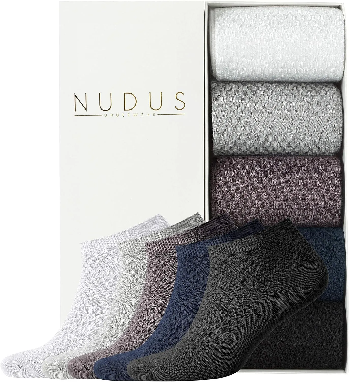 NUDUS UNDERWEAR Men’s Bamboo Rayon Ankle Quarter Dress Socks 5-Pair Gift Box, Premium Quality