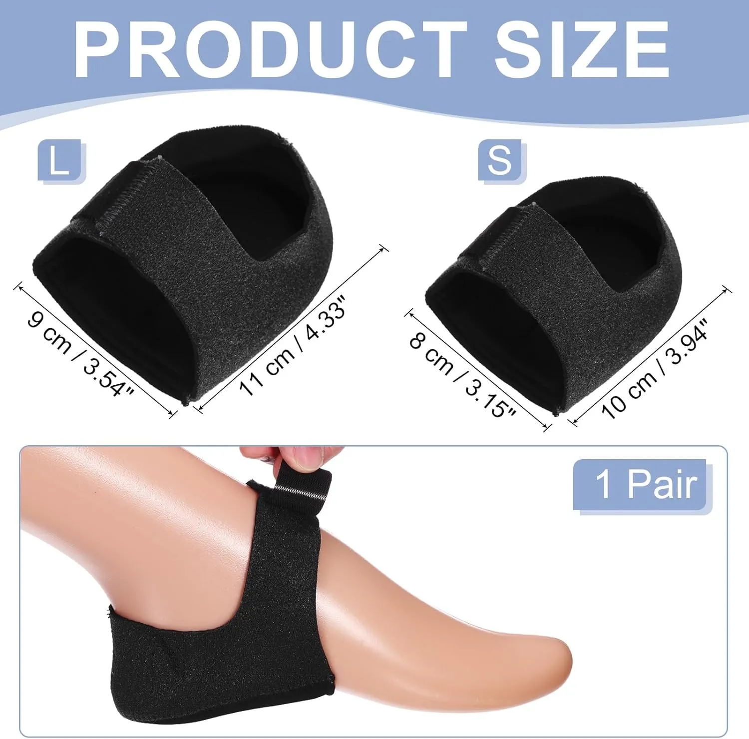 PATIKIL Heel Protectors, 1 Pair Heel Cups Adjustable Heel Cushion Pads Hook and Loop Fastener Heel Supports for Heel Pain Dry Cracked Heels Spur Pain Men/Women, Black Large