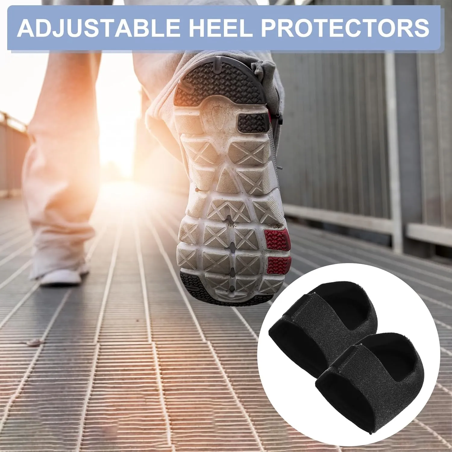 PATIKIL Heel Protectors, 1 Pair Heel Cups Adjustable Heel Cushion Pads Hook and Loop Fastener Heel Supports for Heel Pain Dry Cracked Heels Spur Pain Men/Women, Black Large