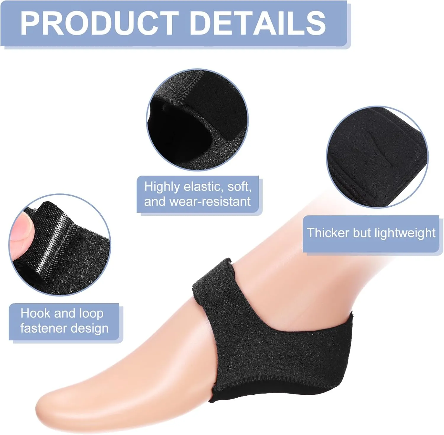 PATIKIL Heel Protectors, 1 Pair Heel Cups Adjustable Heel Cushion Pads Hook and Loop Fastener Heel Supports for Heel Pain Dry Cracked Heels Spur Pain Men/Women, Black Large