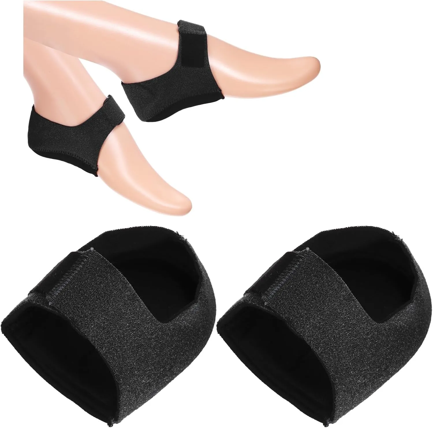 PATIKIL Heel Protectors, 1 Pair Heel Cups Adjustable Heel Cushion Pads Hook and Loop Fastener Heel Supports for Heel Pain Dry Cracked Heels Spur Pain Men/Women, Black Large