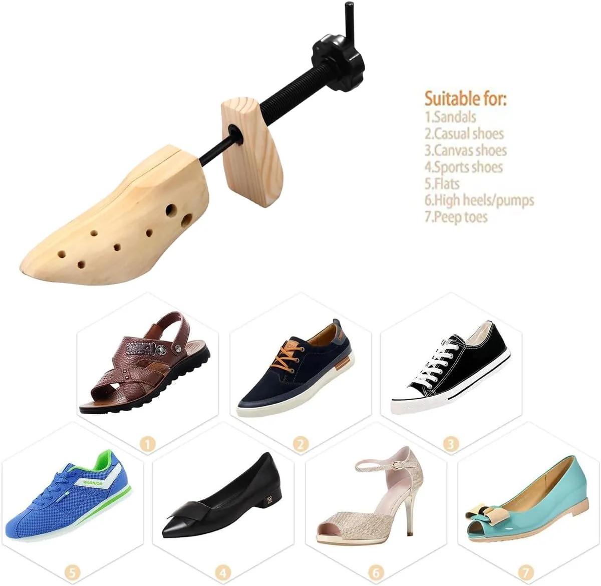 Pestor Unisex Professional Shoe Stretcher,4-Way Wood Shoe Shaper, Wooden Shoe Tree for Women and Men
