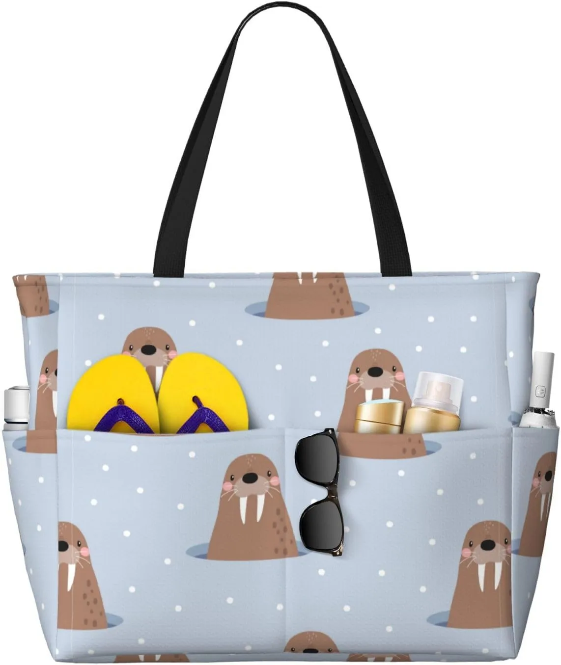 Playful Walrus Wonders Print Beach Pool Bags Tote For Women Ladies Large Gym Tote Carry On Bag For Weekender Travel Waterproof