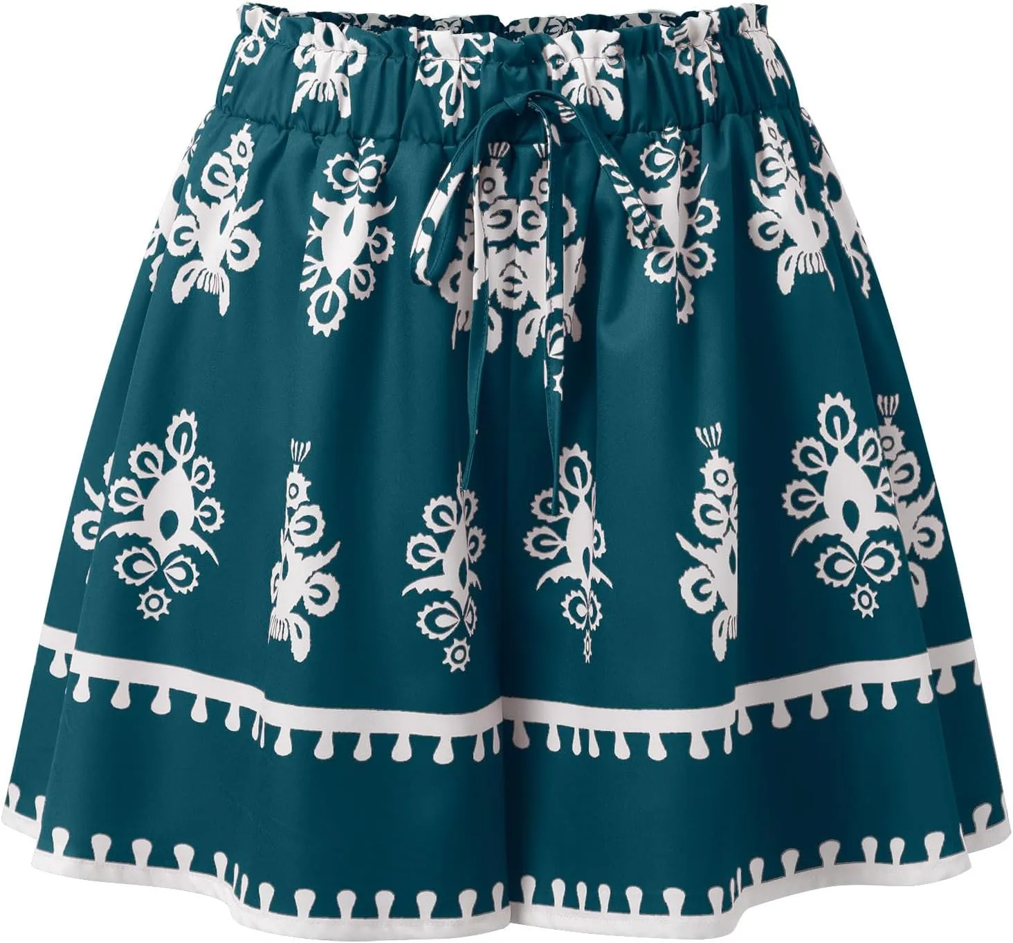 Plus Size Floral Print Shorts Women - Wide Leg Polyester Vacation Shorts with Drawstring & Tassel Accents Casaual Short