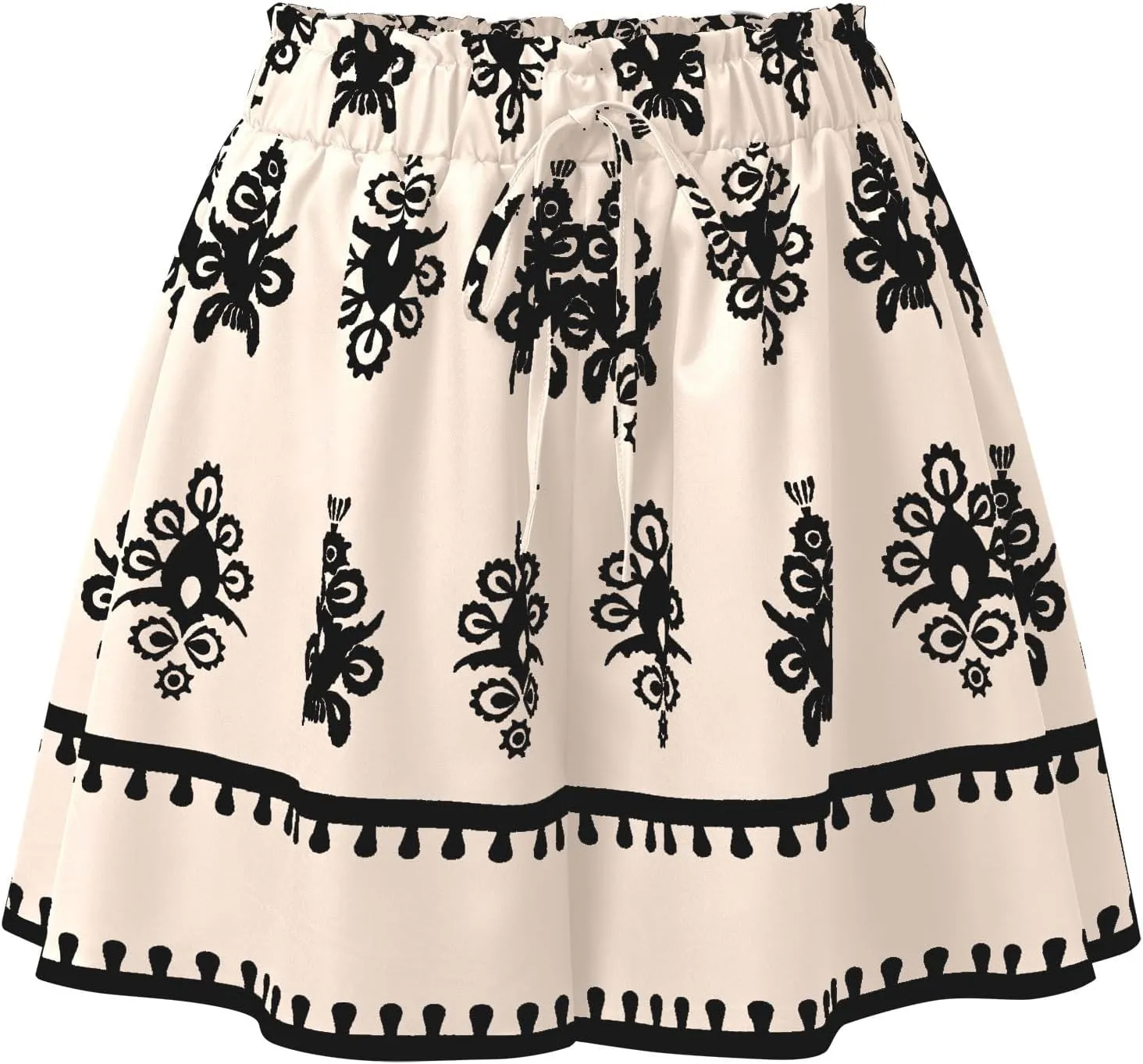 Plus Size Floral Print Shorts Women - Wide Leg Polyester Vacation Shorts with Drawstring & Tassel Accents Casaual Short