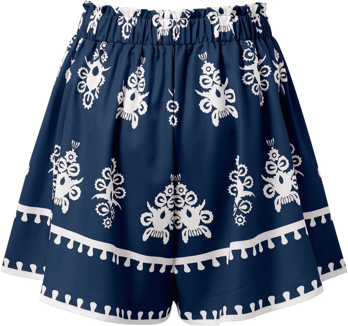 Plus Size Floral Print Shorts Women - Wide Leg Polyester Vacation Shorts with Drawstring & Tassel Accents Casaual Short
