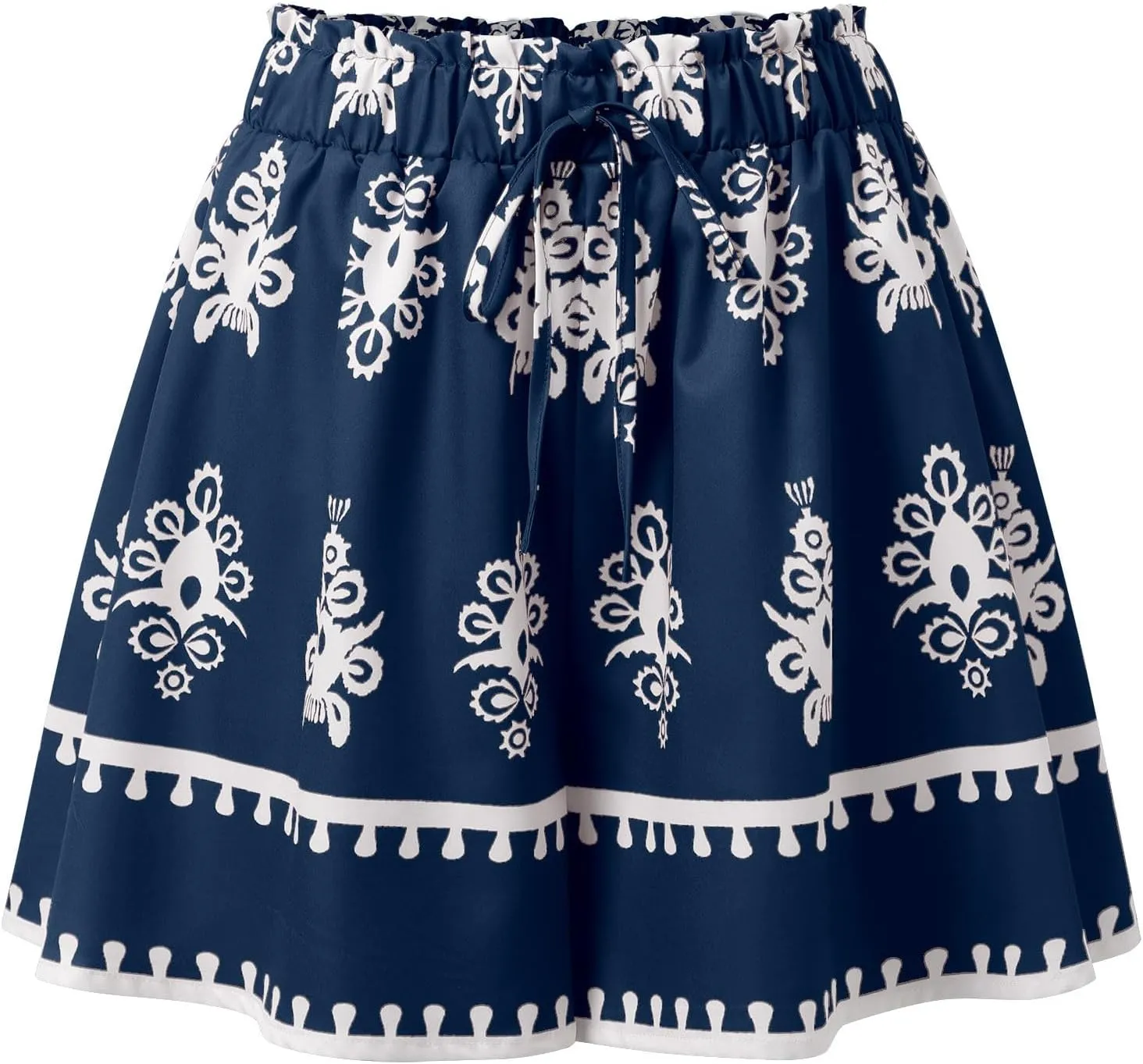 Plus Size Floral Print Shorts Women - Wide Leg Polyester Vacation Shorts with Drawstring & Tassel Accents Casaual Short