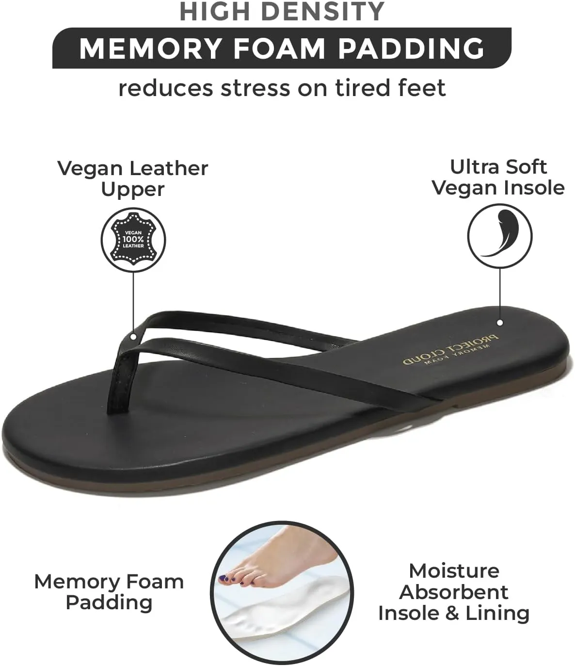 Project Cloud Flip Flops for Women Footwear - Memory Foam Flats Sandals for Women 2025 - Vegan Leather Lightweight Sandals Summer Beach Essentials Slides (Foundations)