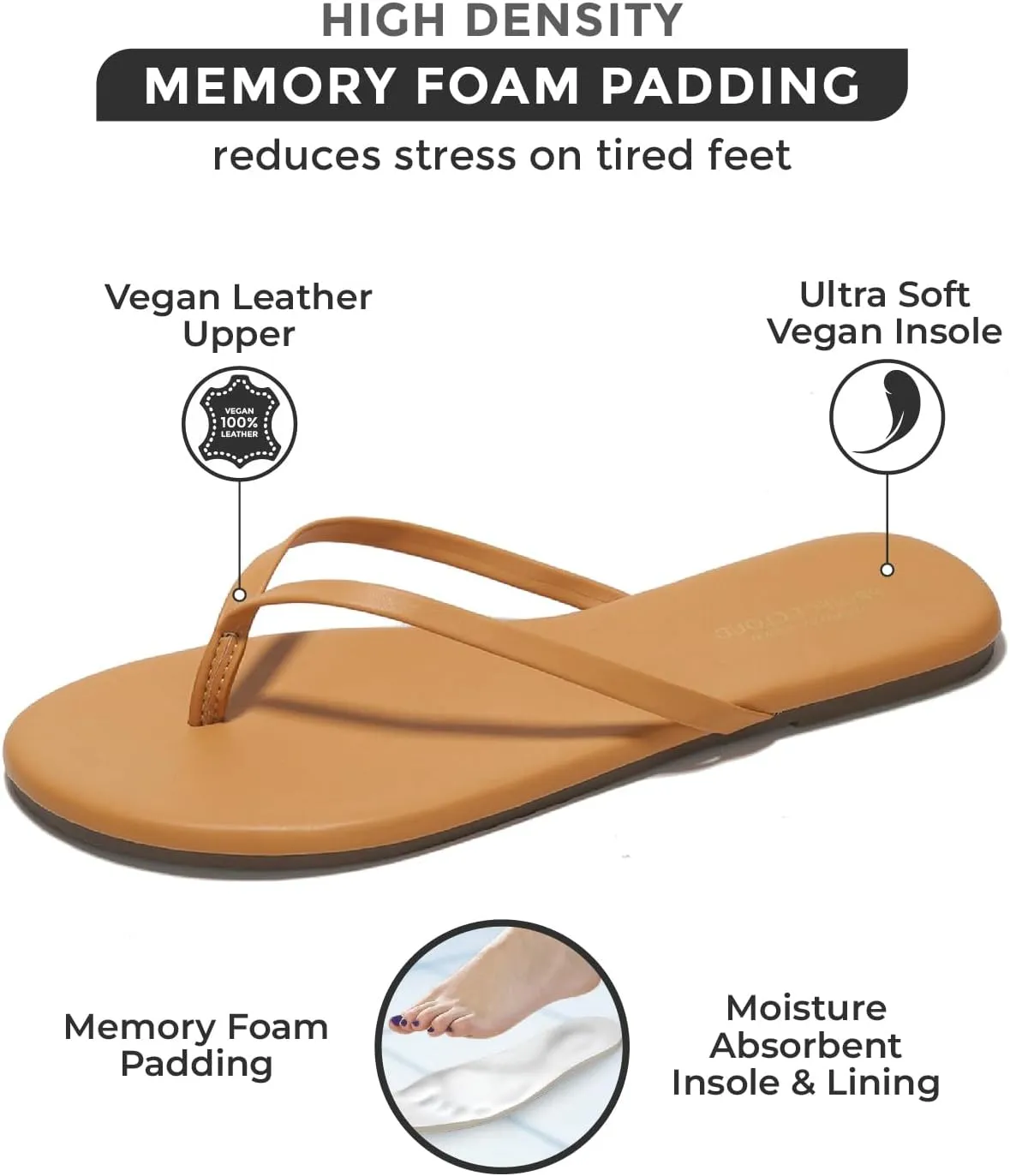 Project Cloud Vegan Leather Flip Flops for Women Footwear - Memory Foam Flats Sandals for Women 2025 - Lightweight Sandals Summer Beach Essentials Slides (Foundations)