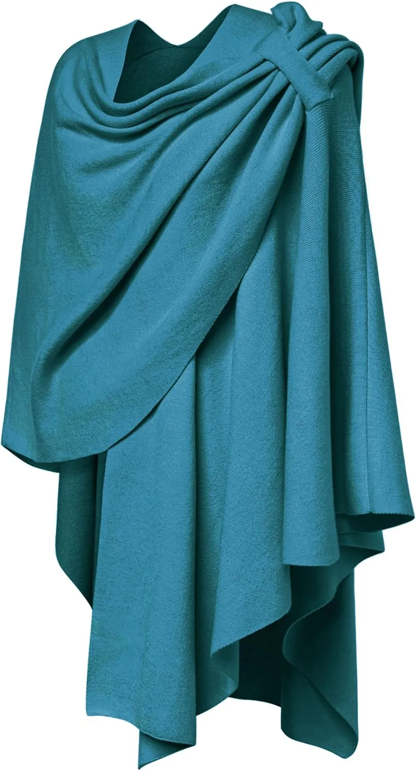 PULI Womens Large Cross Front Poncho Sweater Wrap Topper Knitted Elegant Shawls Cape for Fall Winter