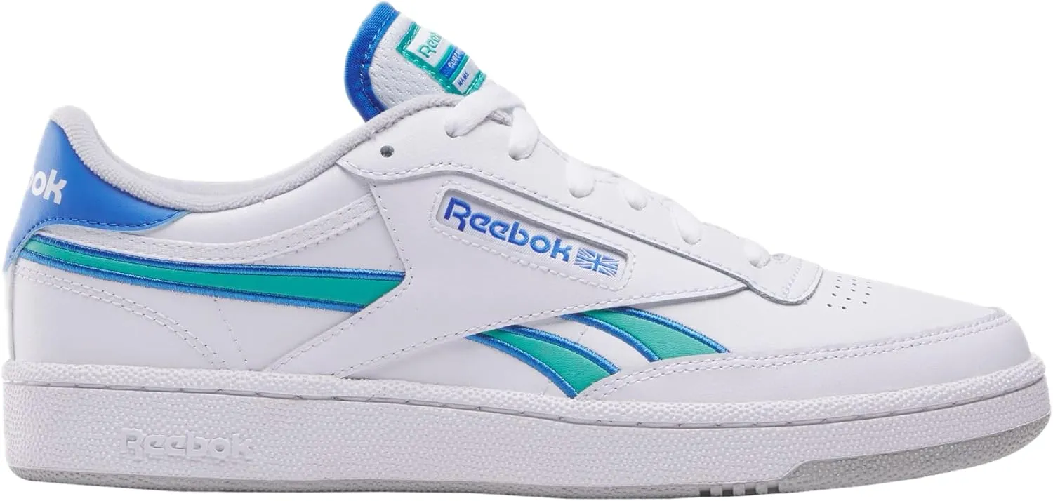 Reebok Unisex Club C Revenge Sneaker, White/Kinetic Blue/Unleashed Green, 8 US Men