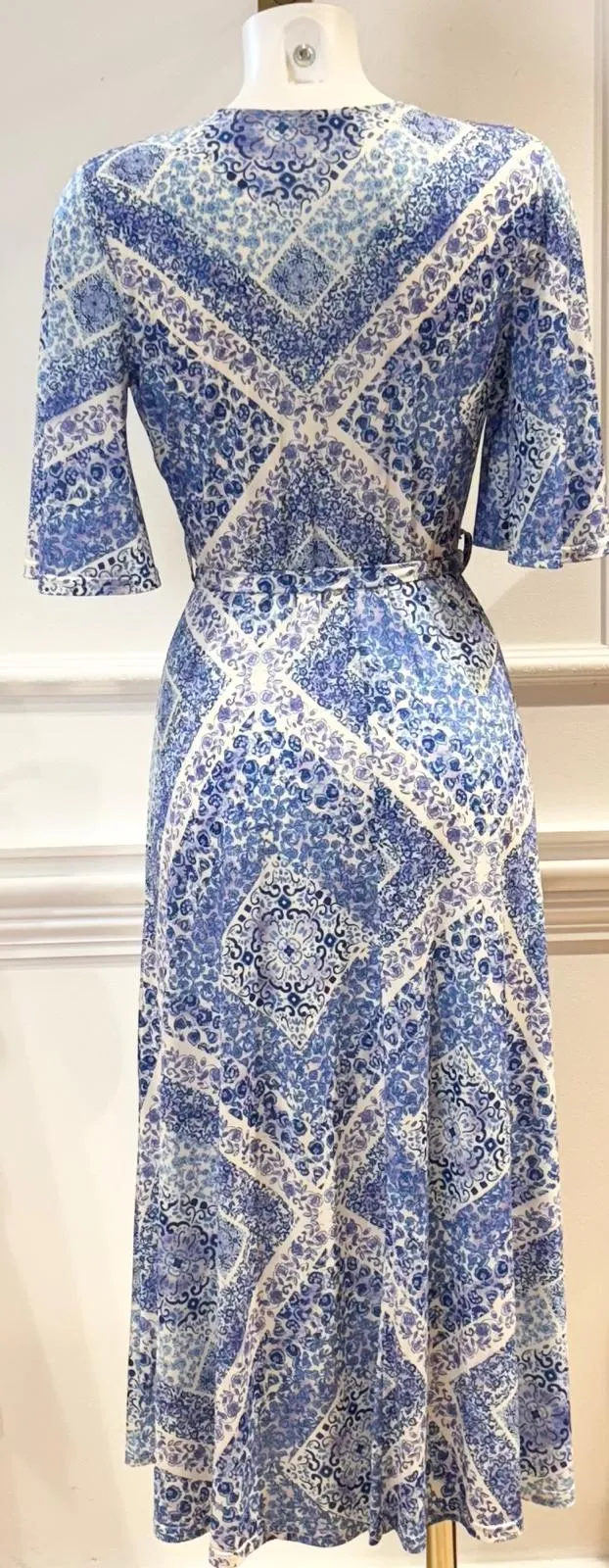 Robe Longue Rosas Cachemire Blanc et Bleu