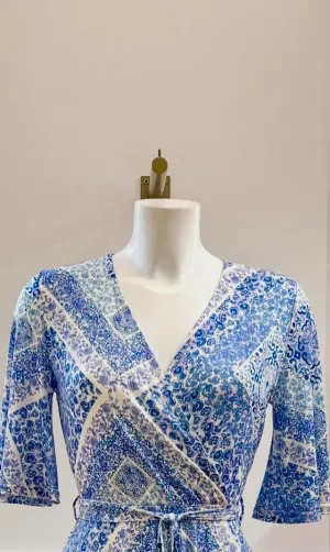 Robe Longue Rosas Cachemire Blanc et Bleu