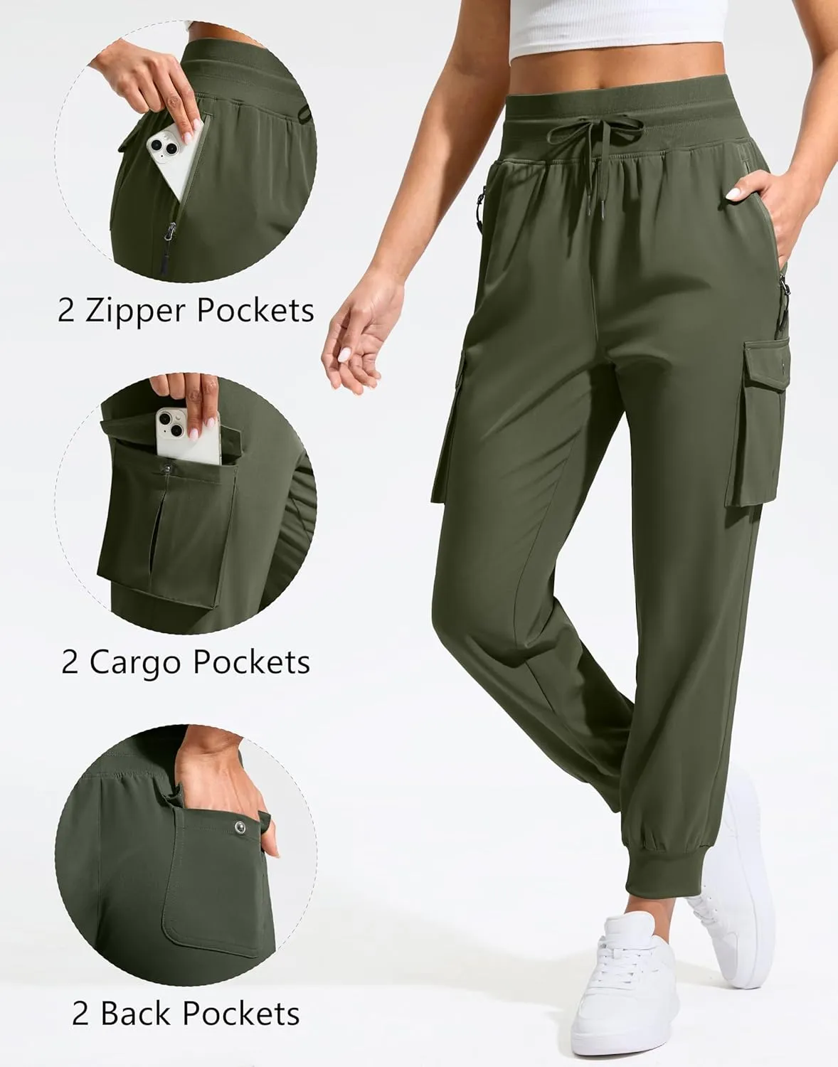 SANTINY Women's Cargo Pants with 6 Pockets Lightweight Quick Dry Travel Hiking Pants Casual Summer Joggers