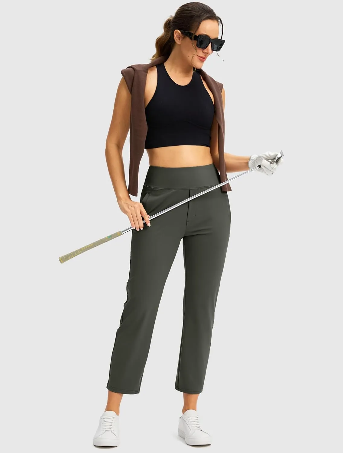 SANTINY Women's Pants with 3 Pockets 7/8 High Waisted Stretch Ankle Pants for Women Golf Casual Travel Athletic Work
