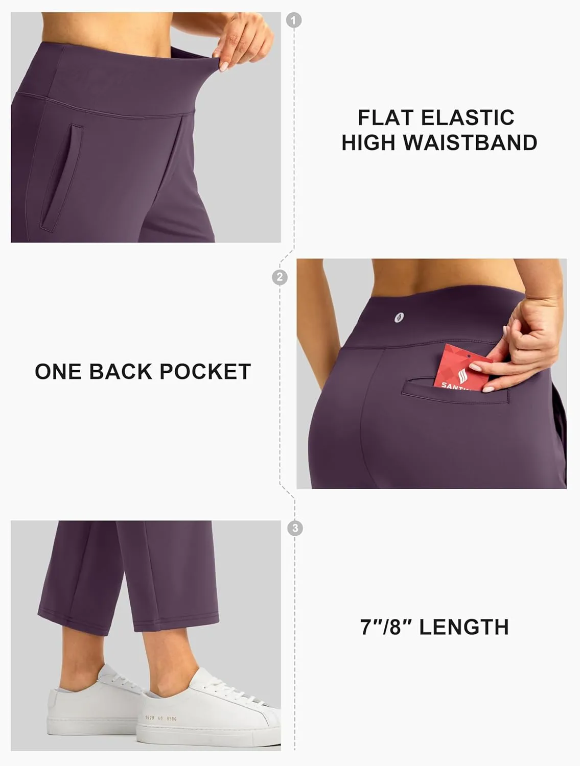 SANTINY Women's Pants with 3 Pockets 7/8 High Waisted Stretch Ankle Pants for Women Golf Casual Travel Athletic Work
