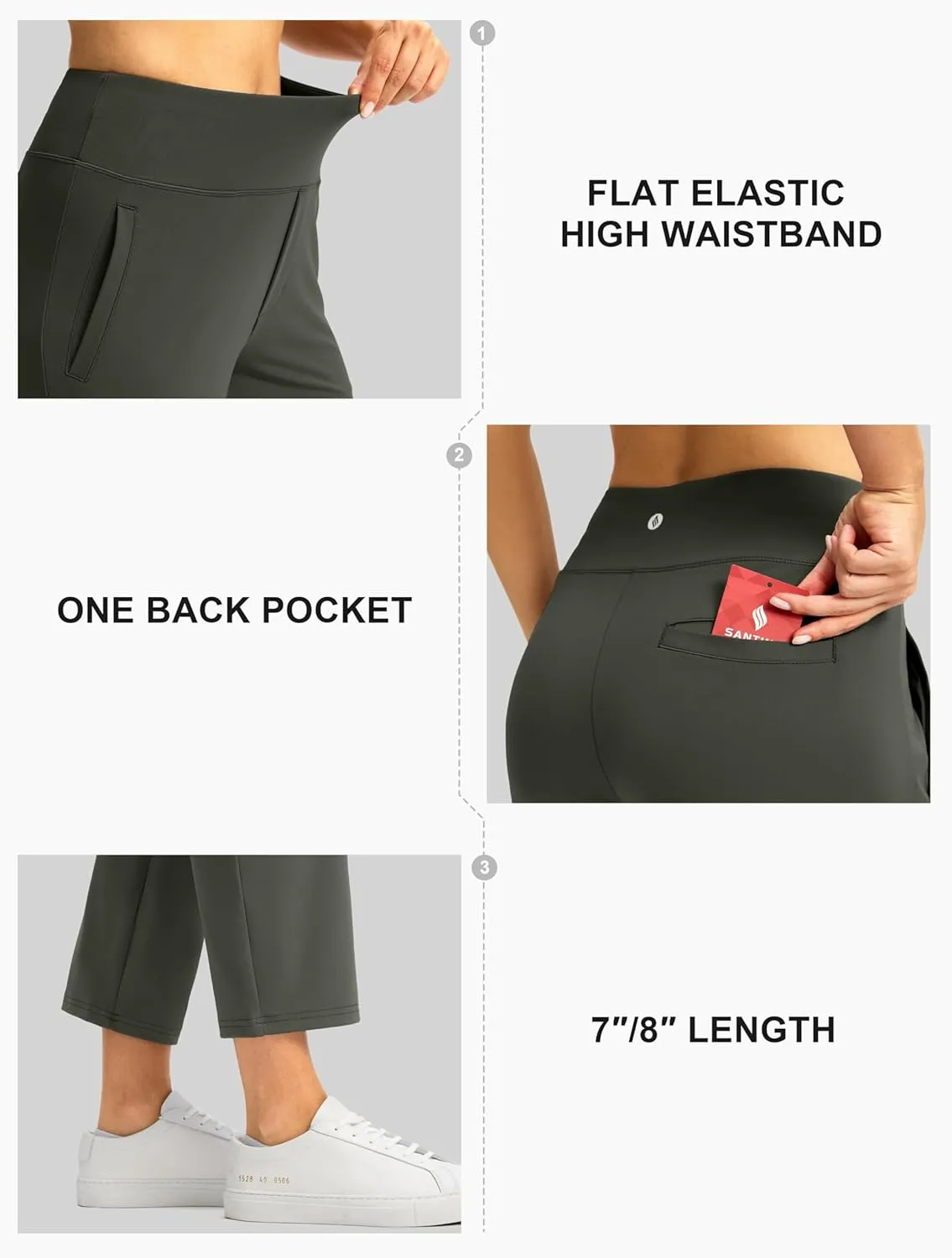 SANTINY Women's Pants with 3 Pockets 7/8 High Waisted Stretch Ankle Pants for Women Golf Casual Travel Athletic Work