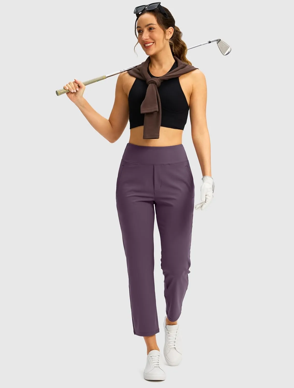SANTINY Women's Pants with 3 Pockets 7/8 High Waisted Stretch Ankle Pants for Women Golf Casual Travel Athletic Work