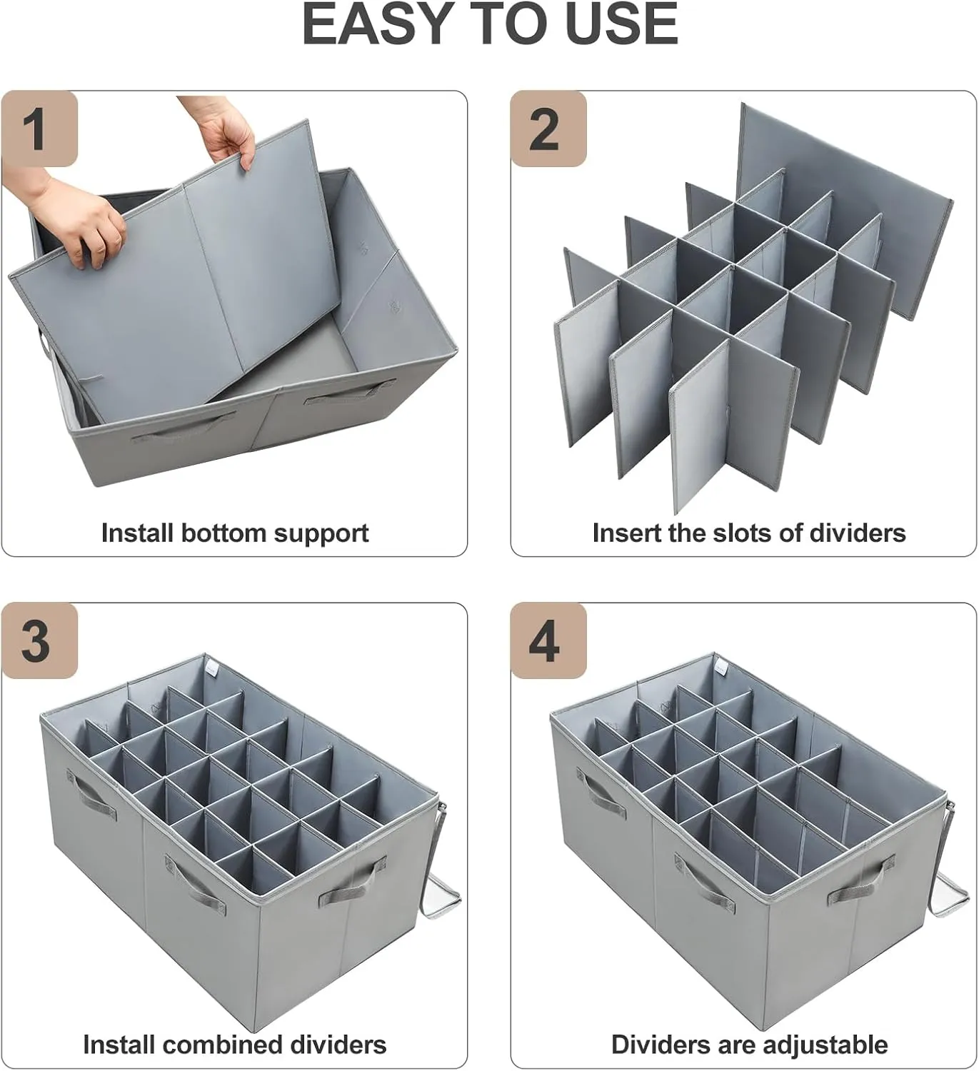 Shoe Organizer for Closet 2 Pack, Foldable Shoe Box with Adjustable Dividers and Clear Cover, Space Saving Shoe Storage Organizer Cabinet with Reinforced Handles, Fits 40 Pairs, Gray, TP11G