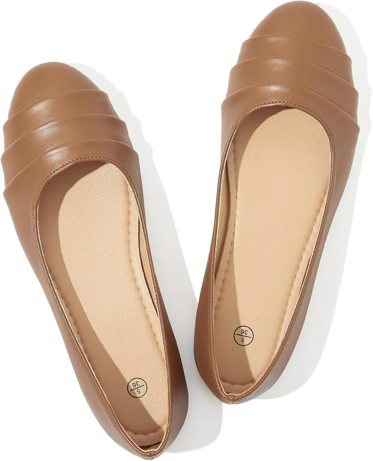 Shupua Women's Dressy Comfortable Flats Shoes Black Leather Work Ballet Flats Round Toe Dress Shoes