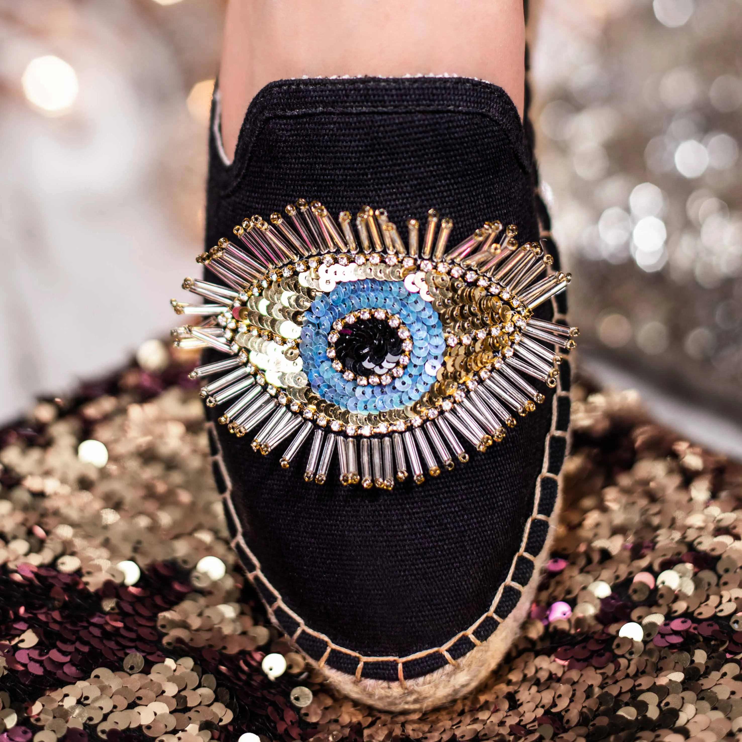 Sleek Evil Eye Glare Espadrilles Charcoal Haut Platform