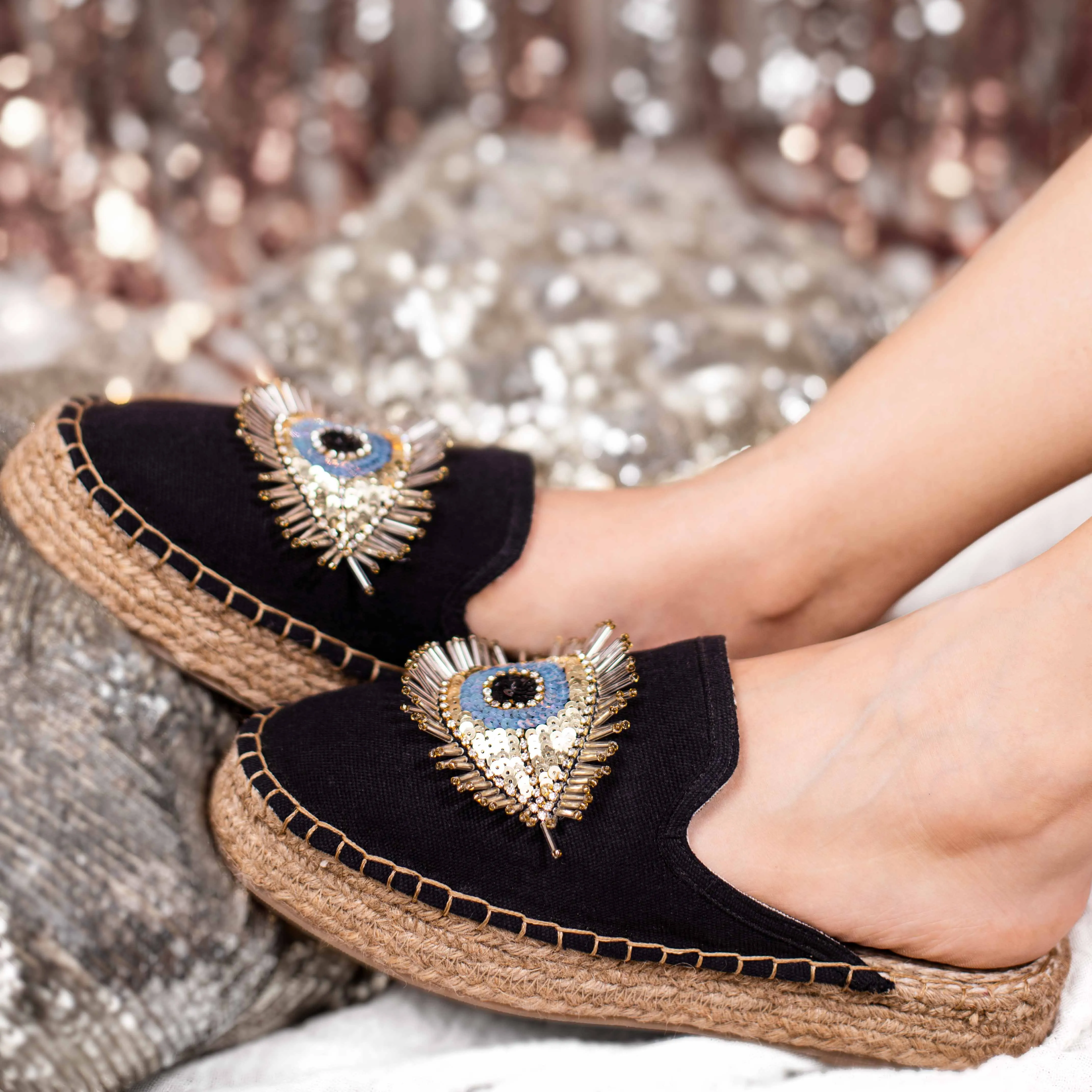 Sleek Evil Eye Glare Espadrilles Charcoal Haut Platform