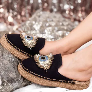 Sleek Evil Eye Glare Espadrilles Charcoal Haut Platform