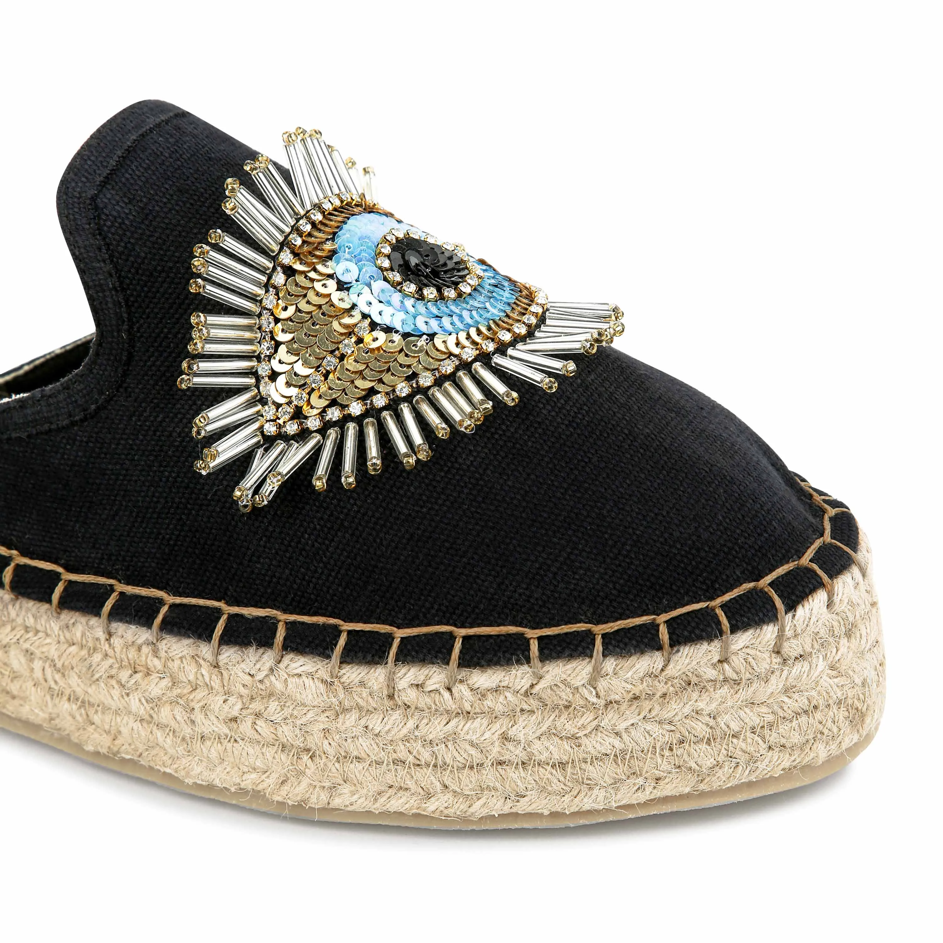 Sleek Evil Eye Glare Espadrilles Charcoal Haut Platform