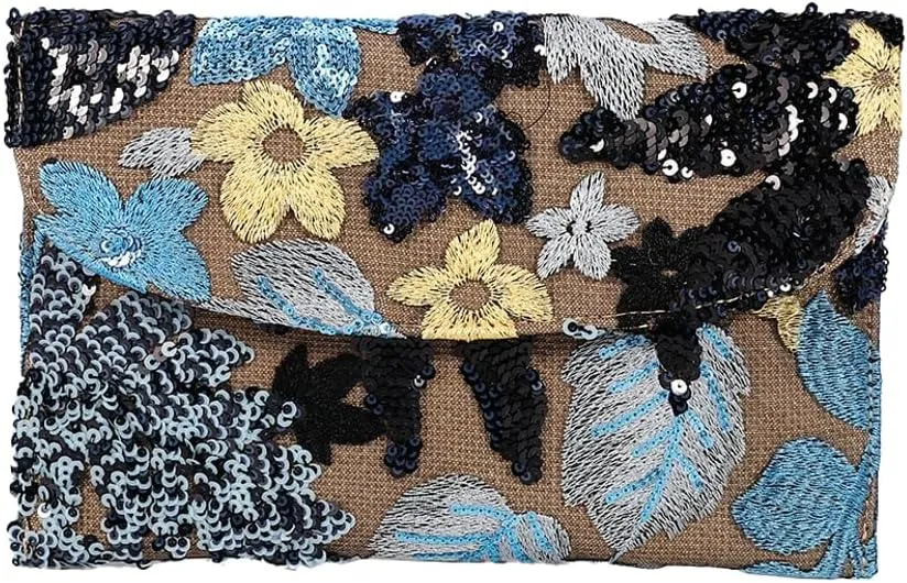 Solyinne Summer Straw Purses for Women Envelope Package, Sequin Embroidered Flowers Straw Bag Bohemian Handmade Handbags