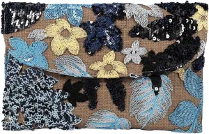 Solyinne Summer Straw Purses for Women Envelope Package, Sequin Embroidered Flowers Straw Bag Bohemian Handmade Handbags