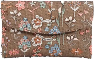 Solyinne Summer Straw Purses for Women Envelope Package, Sequin Embroidered Flowers Straw Bag Bohemian Handmade Handbags