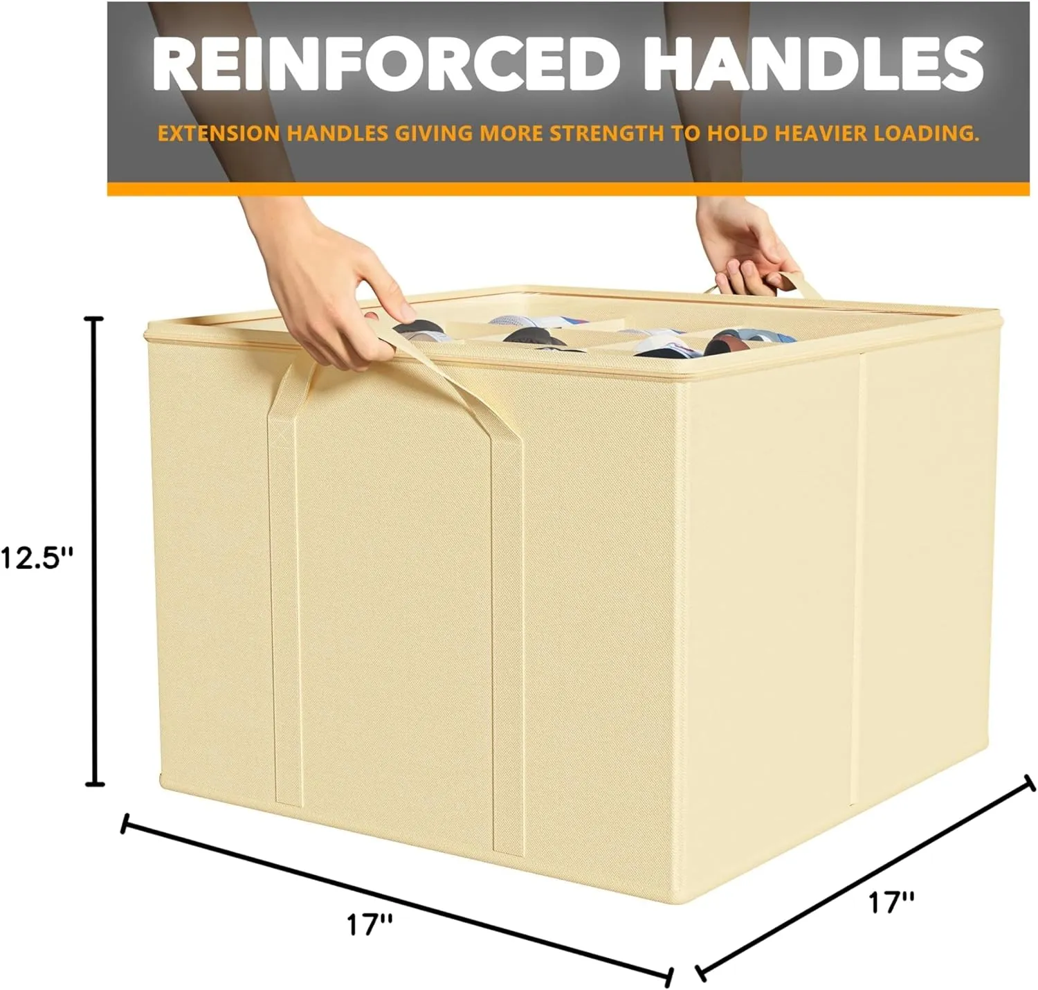 SpaceAid Shoe Organizer for Closet, 2 Pack Foldable Shoe Storage Containers Baskets Boxes Bins w/Adjustable Dividers, Fits 16-32 Pairs, Beige