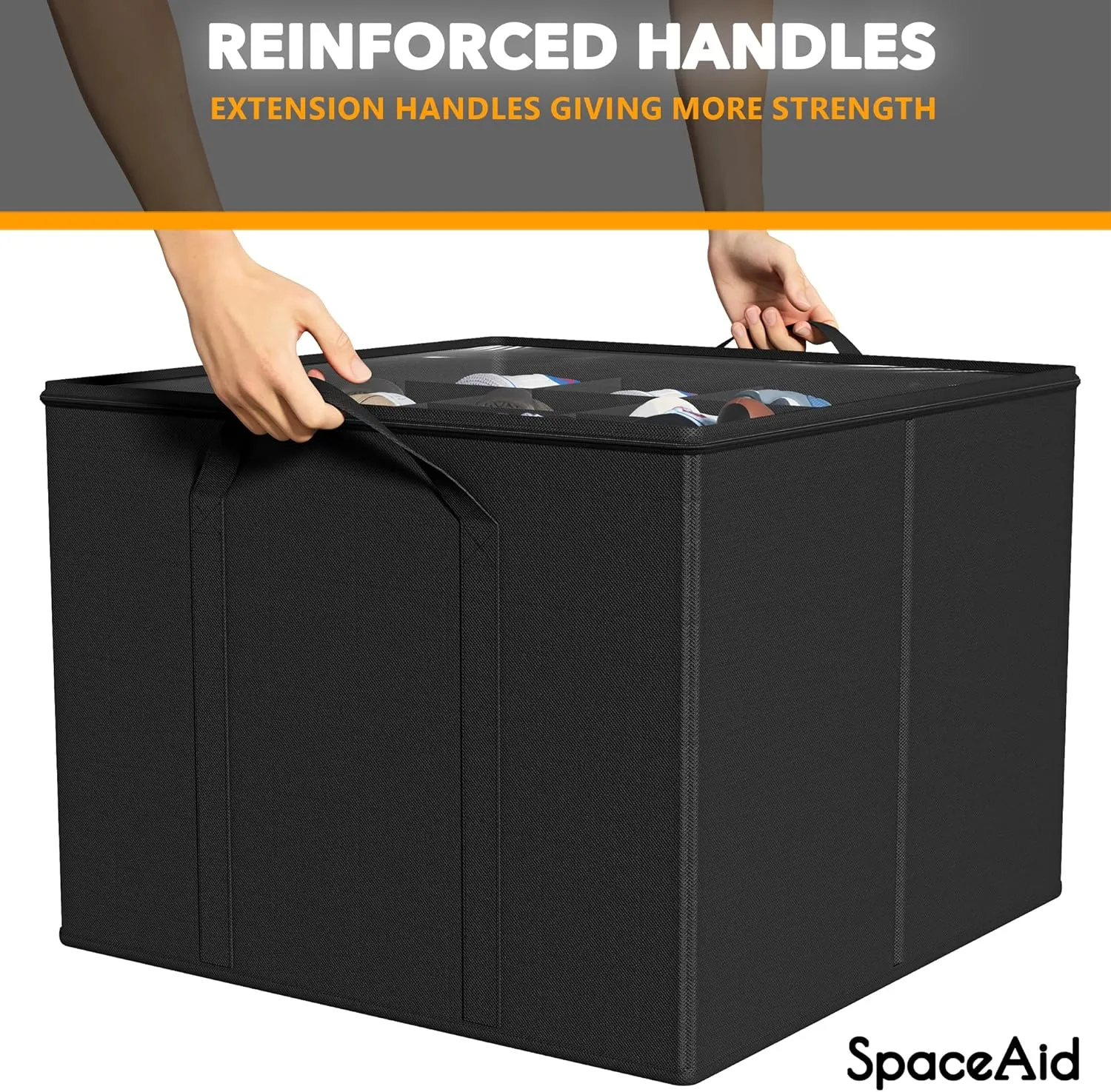 SpaceAid Shoe Organizer for Closet, 2 Pack Foldable Shoe Storage Containers Baskets Boxes Bins w/Adjustable Dividers, Fits 16-32 Pairs, Black