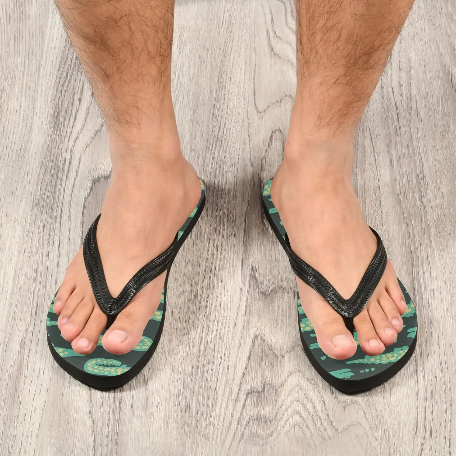 SPRIPORT Cartoon Crocodiles Darkgreen Slim Flip Flops for Women Men Comfortable Casual Thong Cushion Sandals with Non-Slip Rubber Sole Bathroom Shower Shoes for Beach Walking Summer