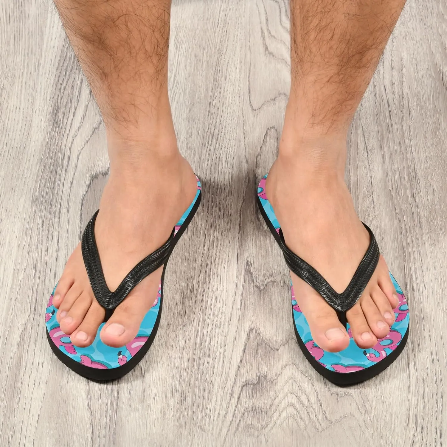 SPRIPORT Flamingo Float Azure Slim Flip Flops for Women Men Comfortable Casual Thong Cushion Sandals with Non-Slip Rubber Sole Flat Sandals for Walking Summer Beach