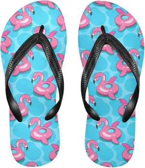 SPRIPORT Flamingo Float Azure Slim Flip Flops for Women Men Comfortable Casual Thong Cushion Sandals with Non-Slip Rubber Sole Flat Sandals for Walking Summer Beach