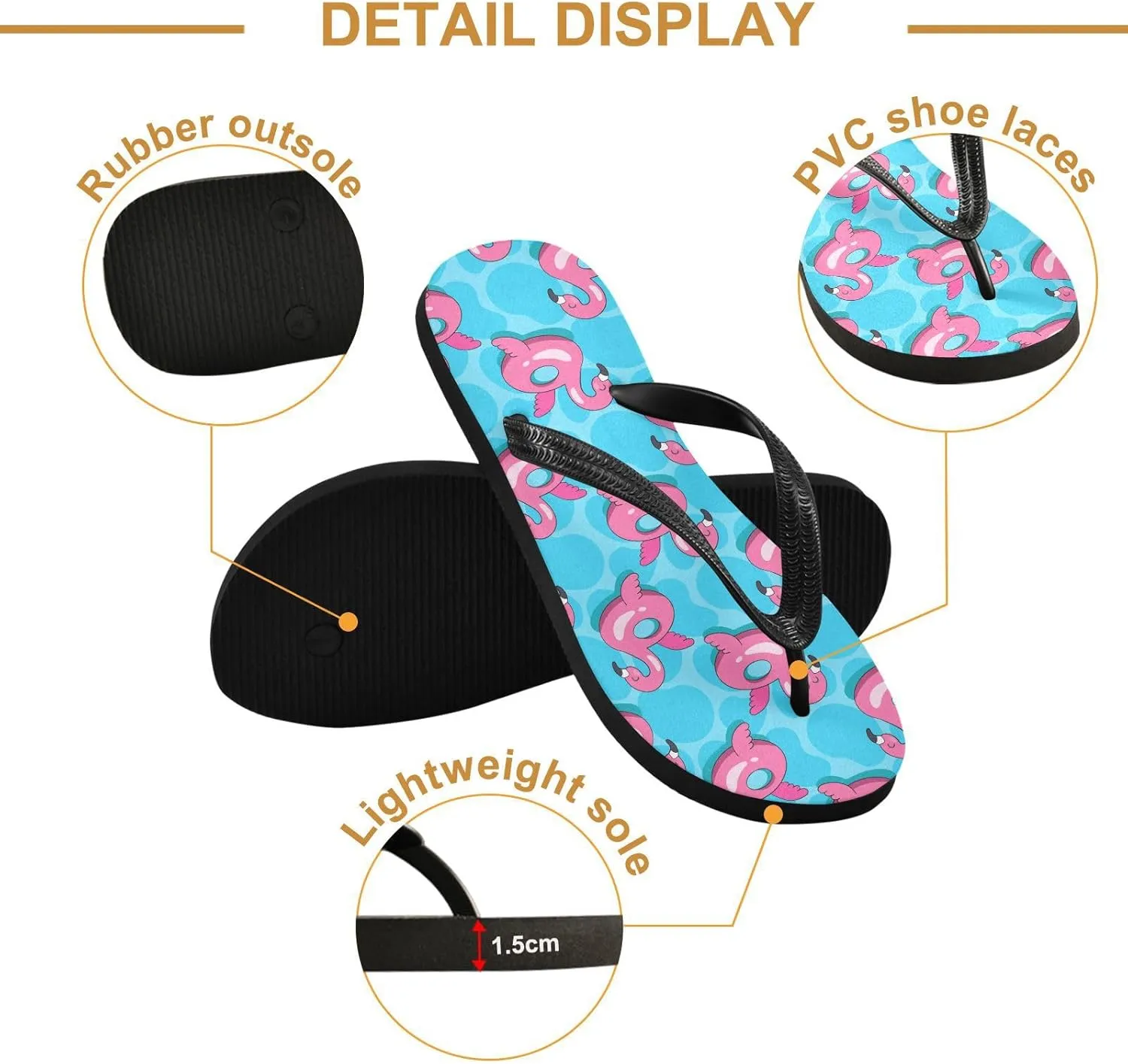 SPRIPORT Flamingo Float Azure Slim Flip Flops for Women Men Comfortable Casual Thong Cushion Sandals with Non-Slip Rubber Sole Flat Sandals for Walking Summer Beach