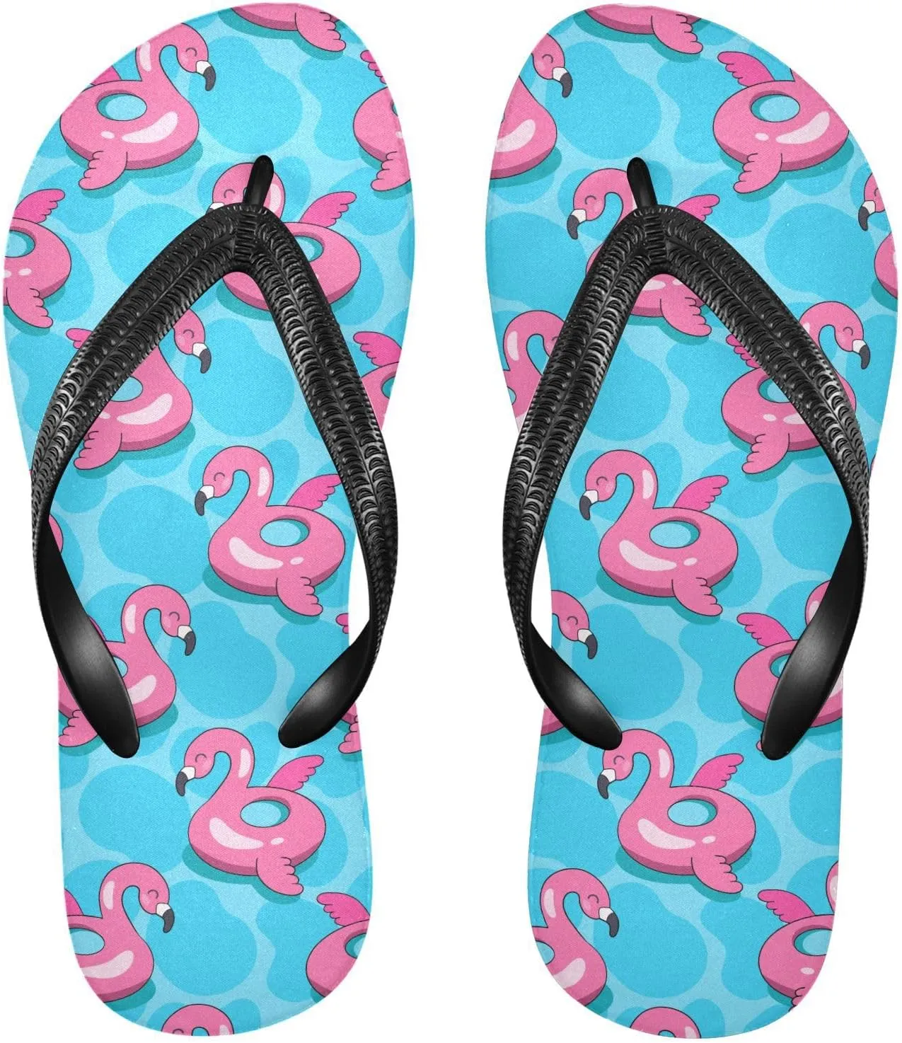 SPRIPORT Flamingo Float Azure Slim Flip Flops for Women Men Comfortable Casual Thong Cushion Sandals with Non-Slip Rubber Sole Flat Sandals for Walking Summer Beach