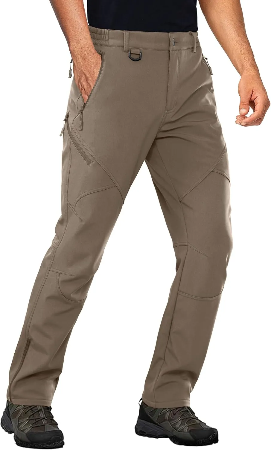 Stlight Mens Snow Ski Water Repellent Softshell Pants for Winter Hiking Fleece Lined Bottom Leg Zipper with 6 Zip Pockets