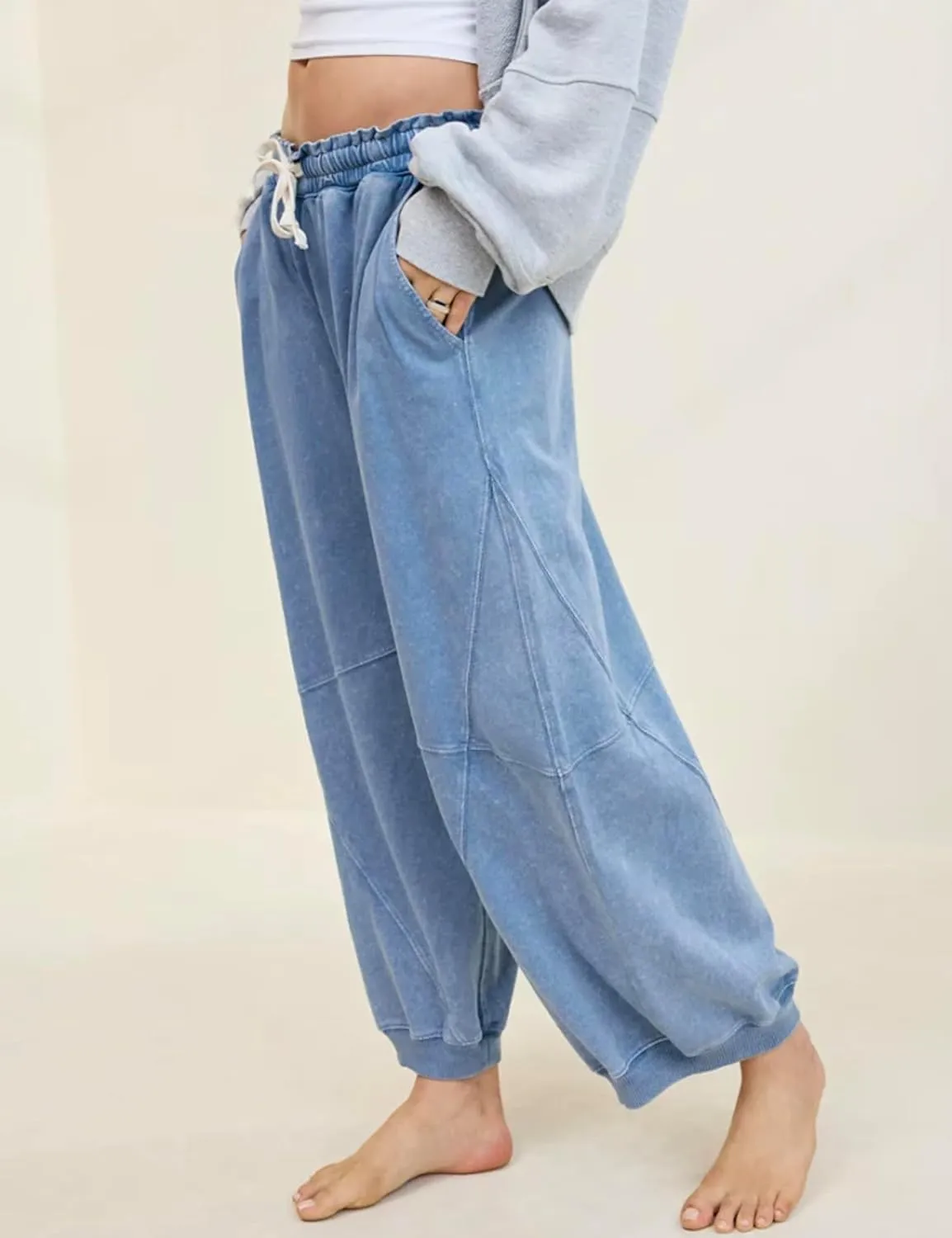 Tanming Womens Baggy Sweatpants Barrel Leg Trousers Elastic Waisted Drawstring Lounge Joggers Pants