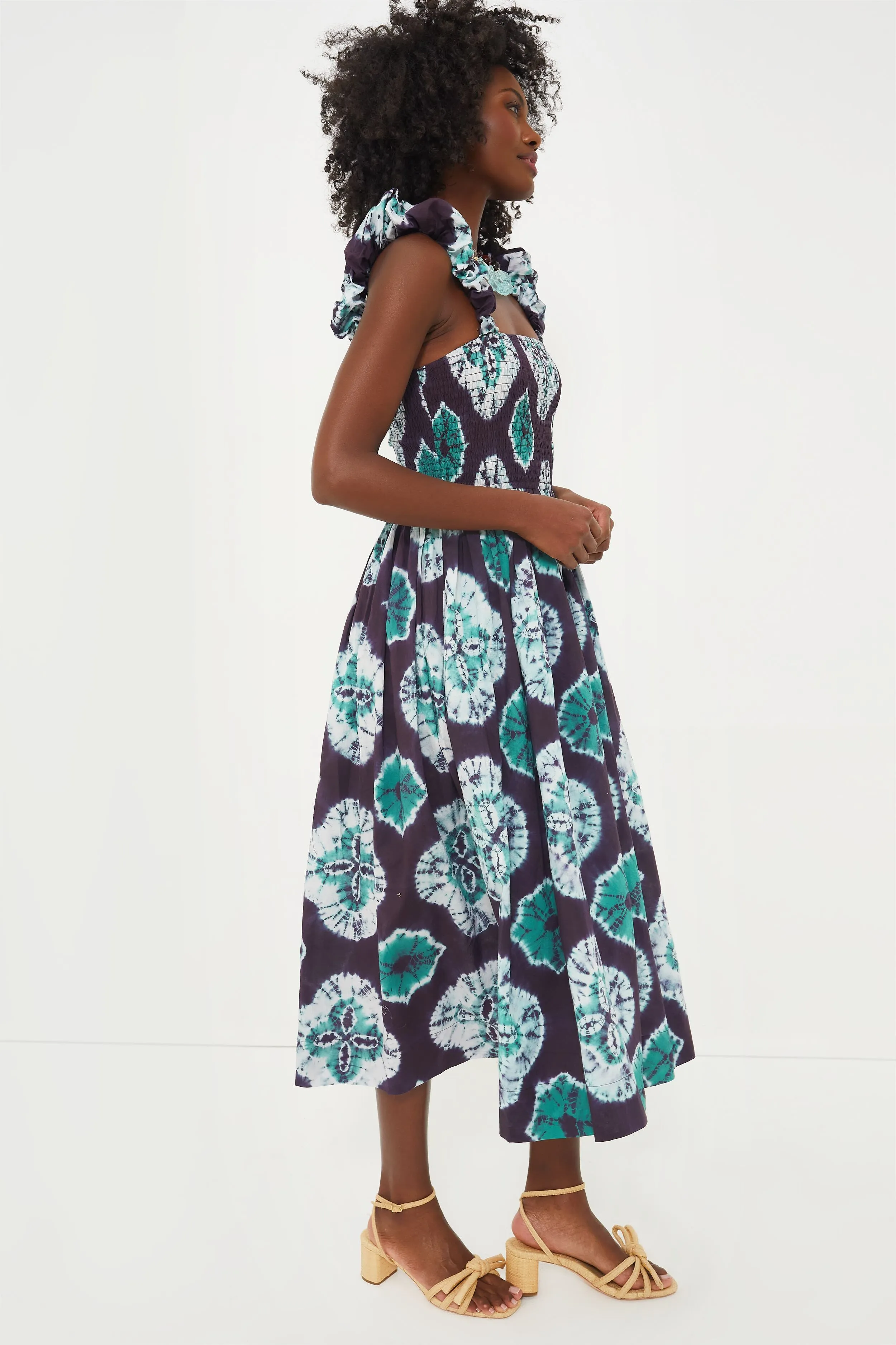 Teal Aveline Tie Dye Print Sleeveless Smocked Dress