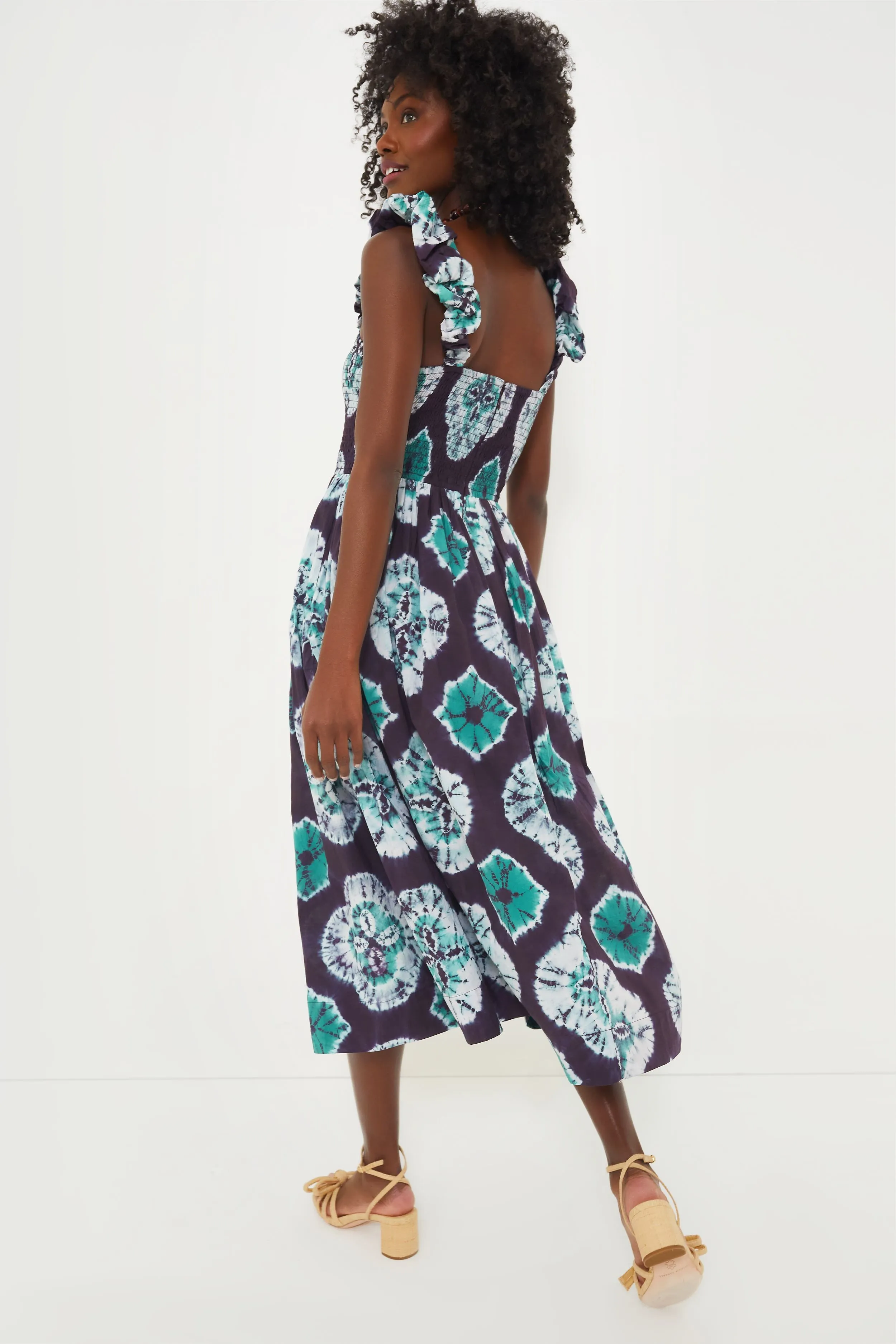 Teal Aveline Tie Dye Print Sleeveless Smocked Dress